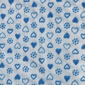 Vintage Blue and White Heart And Flower Pattern Fabric 61" x 46" Solid Piece